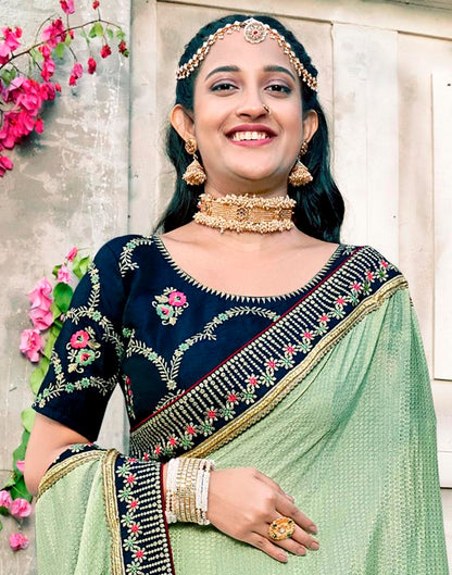 Pastel Green Jacquard Chiffon Saree