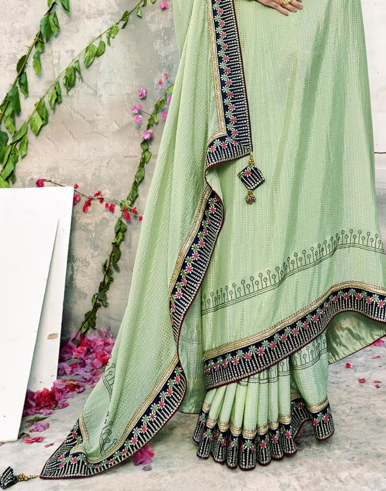 Pastel Green Jacquard Chiffon Saree