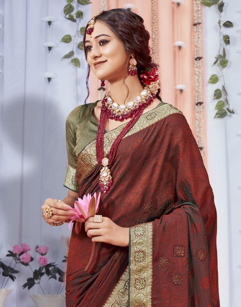 Maroon Jacquard Silk Saree