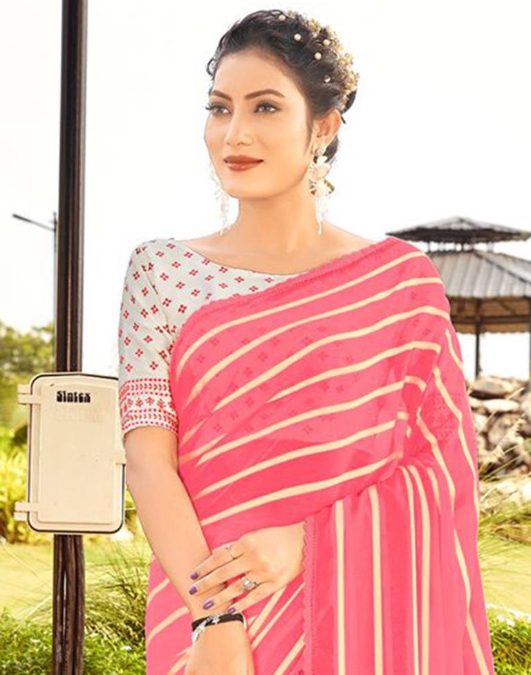 Light Pink Printed Georgette Saree