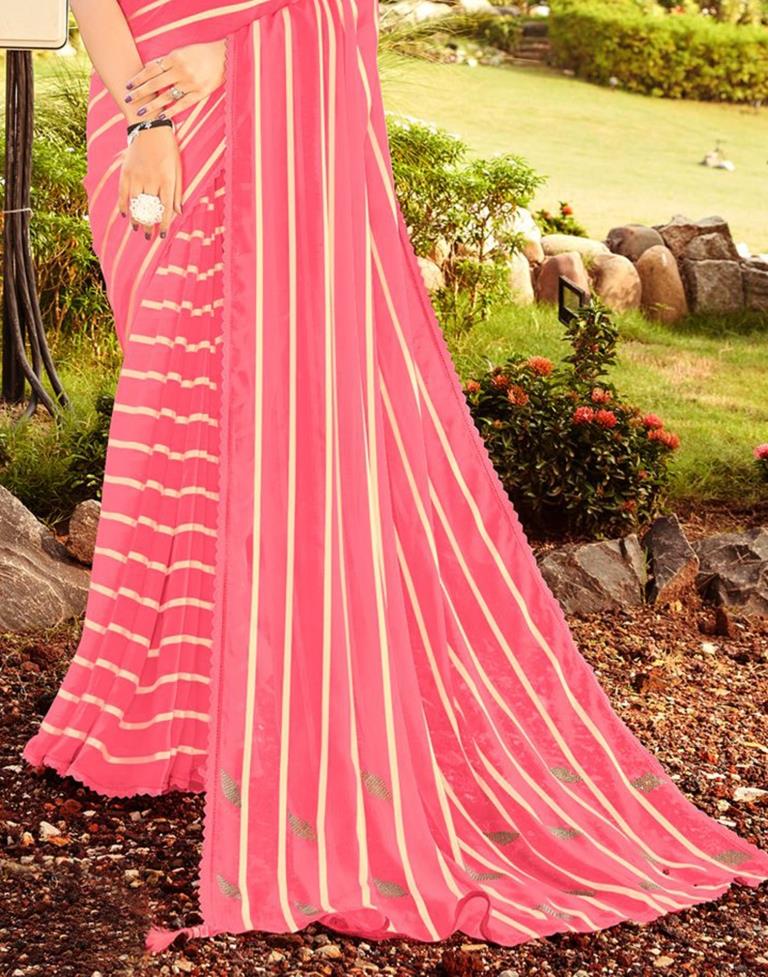 Light Pink Printed Georgette Saree