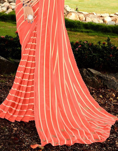 Light Orange Printed Georgette Saree