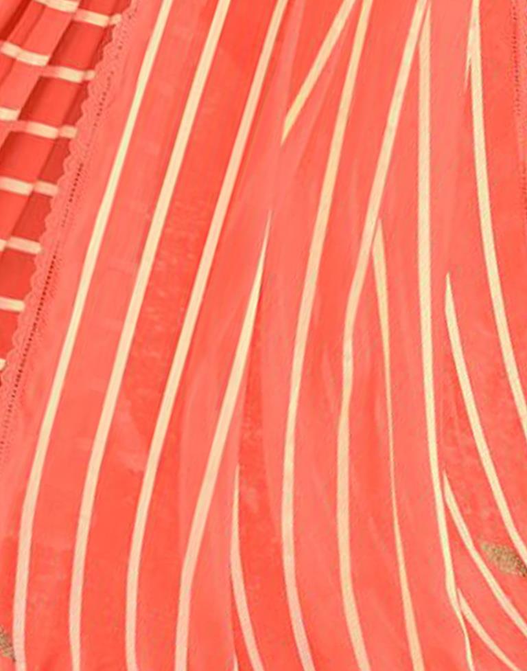 Light Orange Printed Georgette Saree