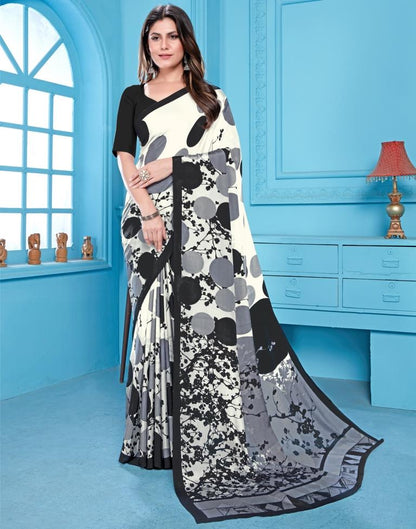 White Printed Silk Saree
