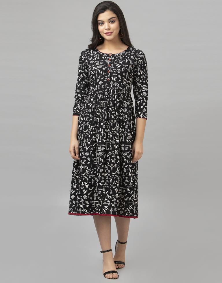 Sparkling Black Coloured Printed Rayon Kurti | Sudathi