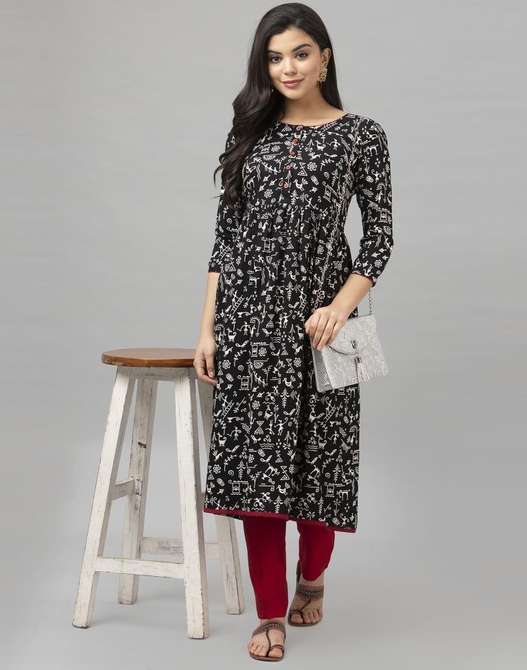 Sparkling Black Coloured Printed Rayon Kurti | Sudathi