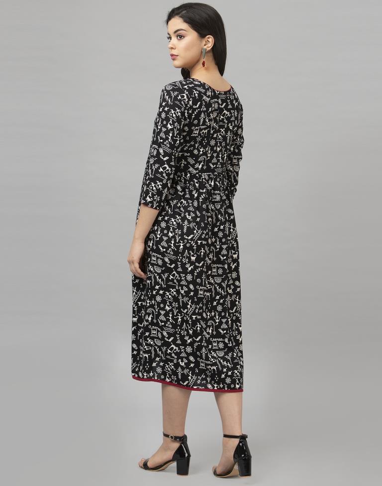 Sparkling Black Coloured Printed Rayon Kurti | Sudathi