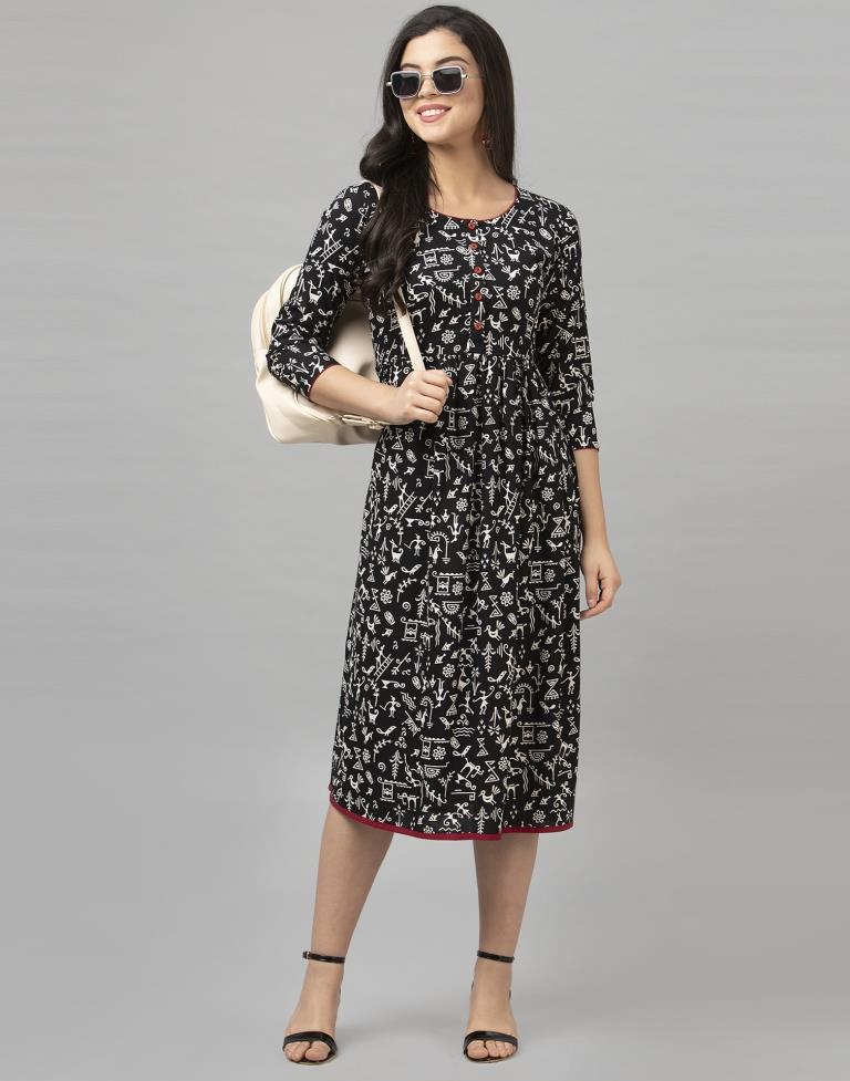 Sparkling Black Coloured Printed Rayon Kurti | Sudathi