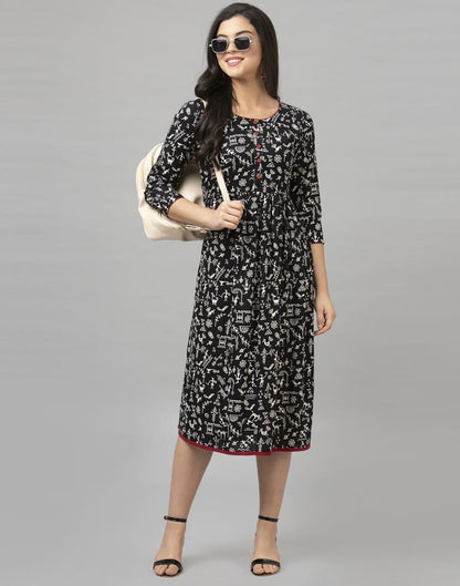 Sparkling Black Coloured Printed Rayon Kurti | Sudathi