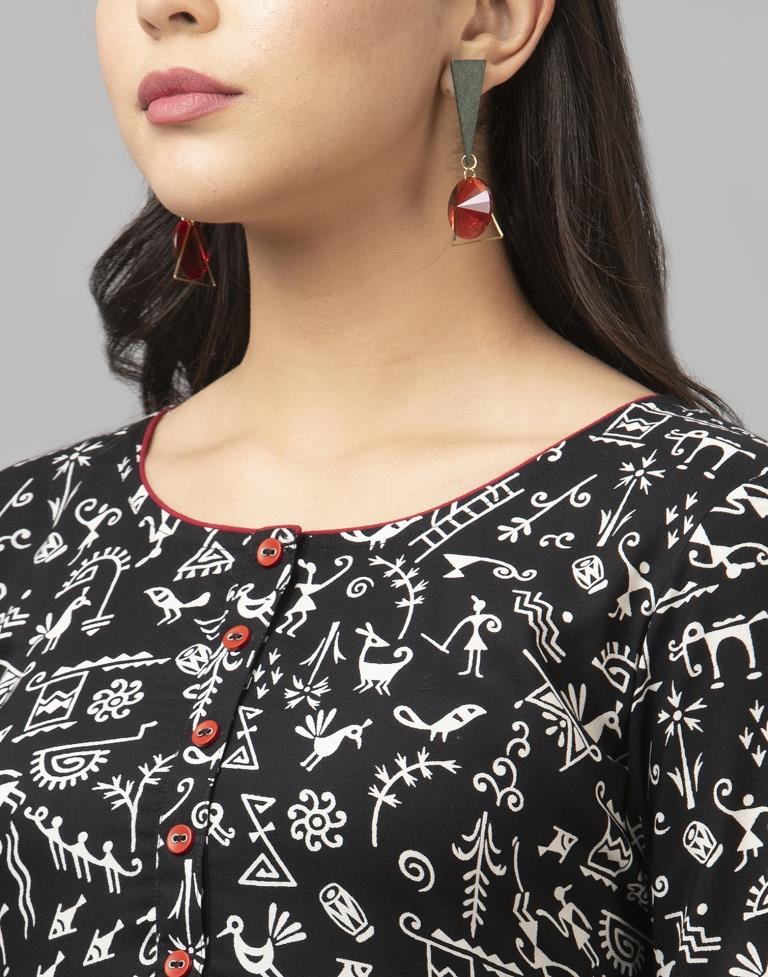 Sparkling Black Coloured Printed Rayon Kurti | Sudathi