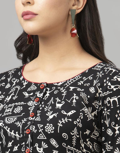Sparkling Black Coloured Printed Rayon Kurti | Sudathi