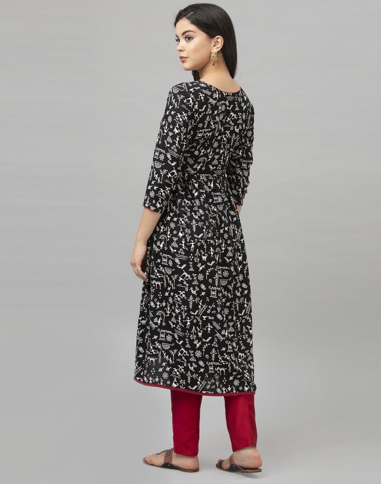 Sparkling Black Coloured Printed Rayon Kurti | Sudathi