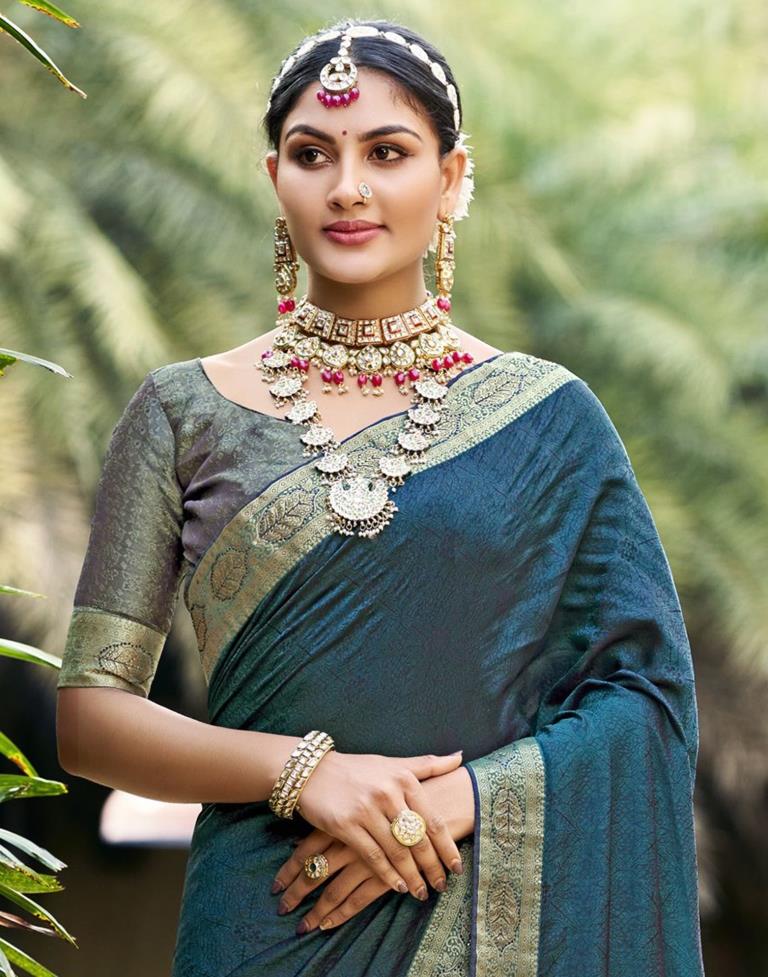 Teal Blue Jacquard Saree