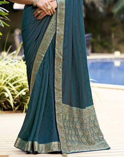 Teal Blue Jacquard Saree