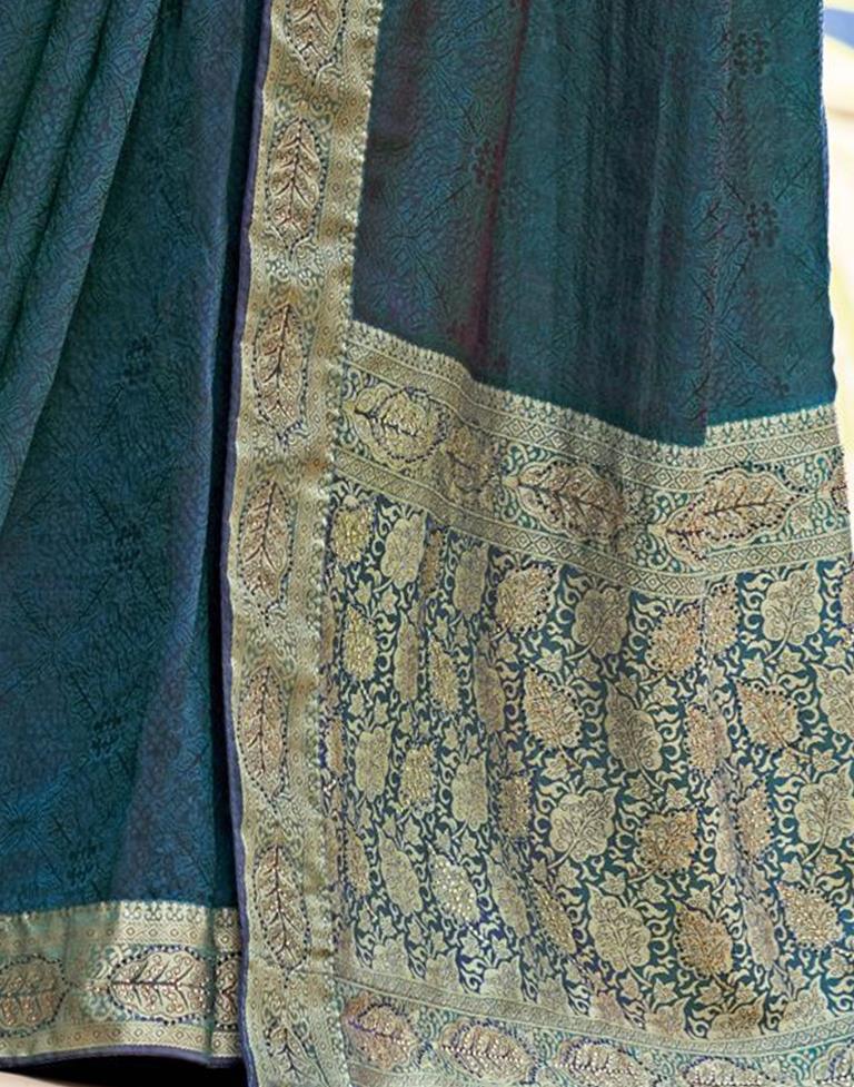 Teal Blue Jacquard Saree