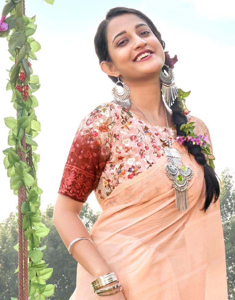 Peach Plain Chiffon Saree