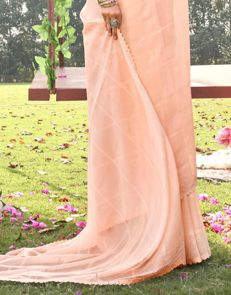 Peach Plain Chiffon Saree