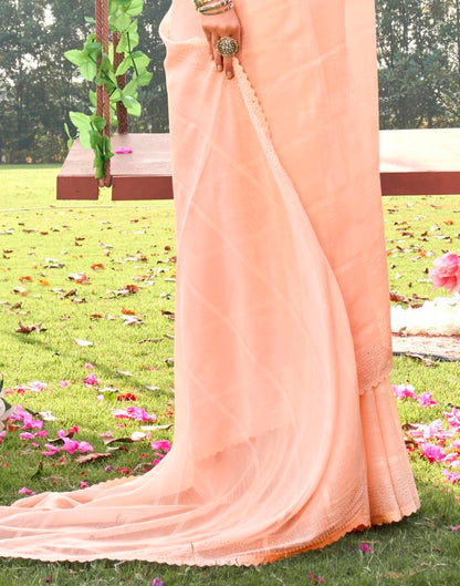 Peach Plain Chiffon Saree