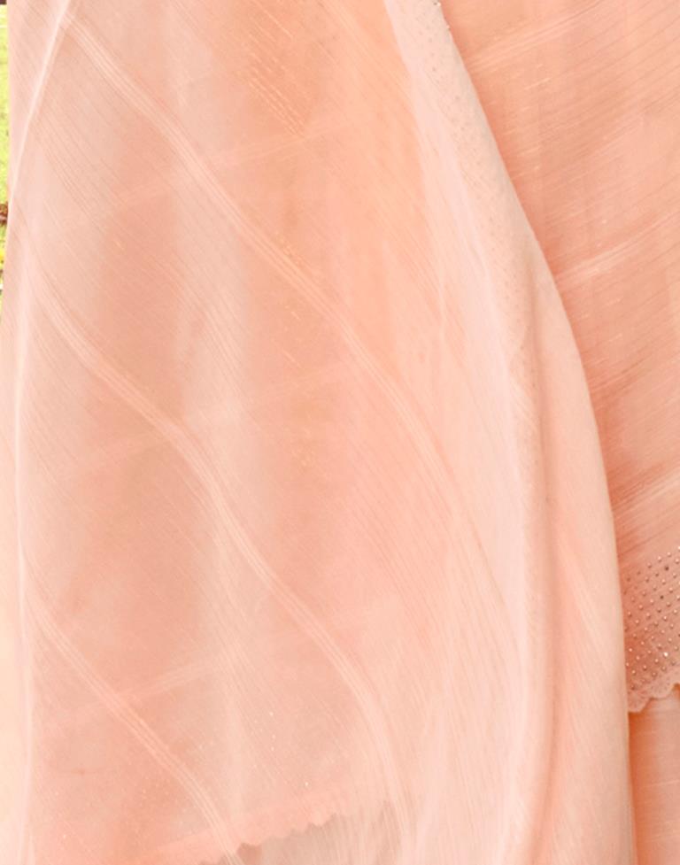 Peach Plain Chiffon Saree