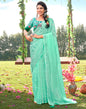 Turquoise Green Plain Chiffon Saree