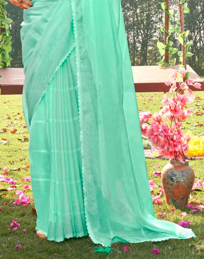 Turquoise Green Plain Chiffon Saree