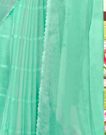Turquoise Green Plain Chiffon Saree