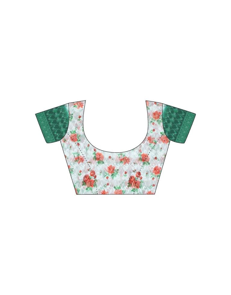 Turquoise Green Plain Chiffon Saree