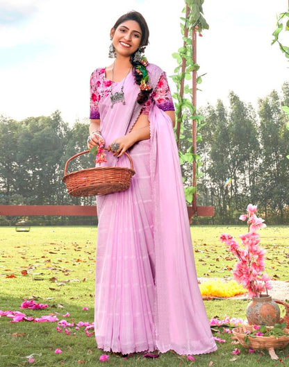 Lavender Plain Chiffon Saree