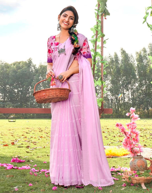 Lavender Plain Chiffon Saree