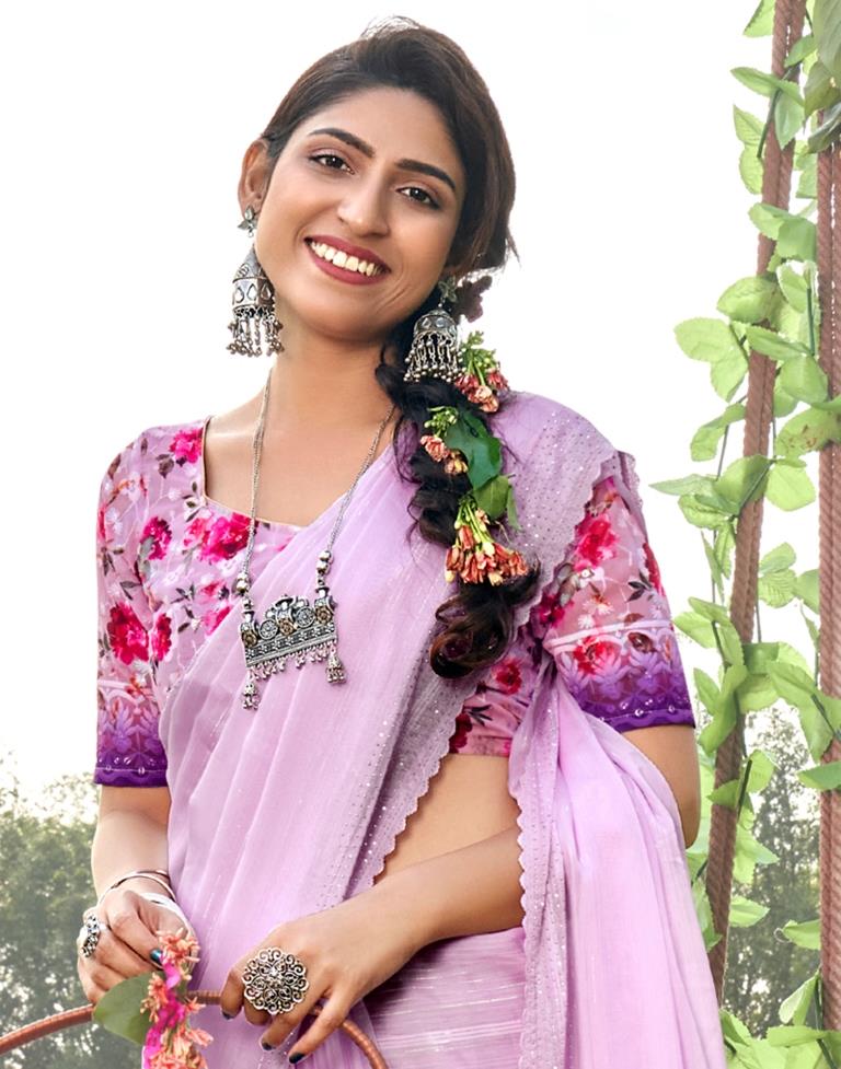 Lavender Plain Chiffon Saree