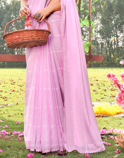 Lavender Plain Chiffon Saree