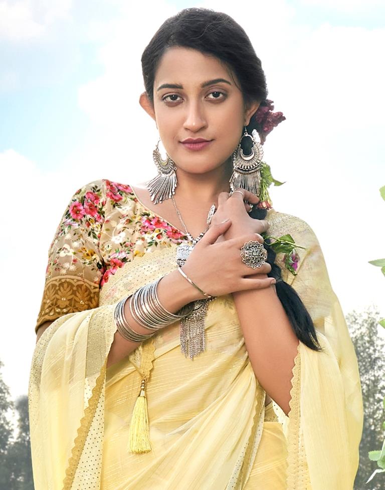 Light Yellow Plain Chiffon Saree