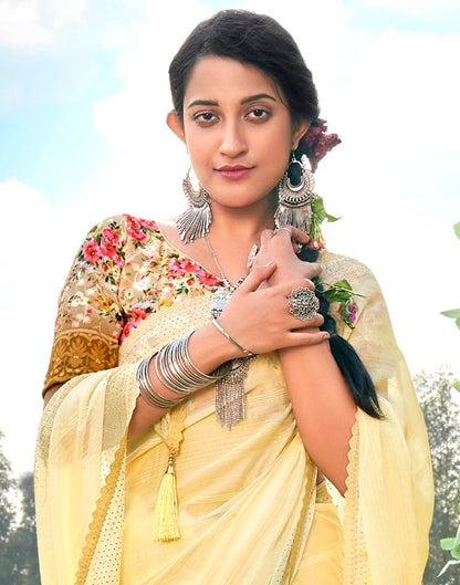 Light Yellow Plain Chiffon Saree
