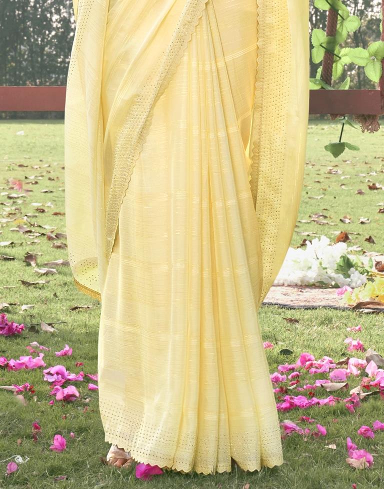 Light Yellow Plain Chiffon Saree