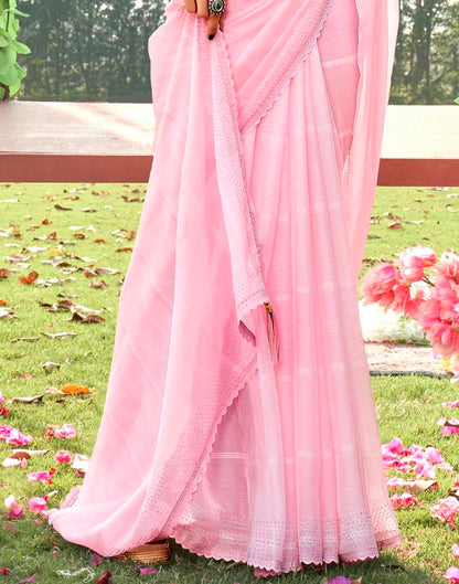 Light Pink Plain Chiffon Saree