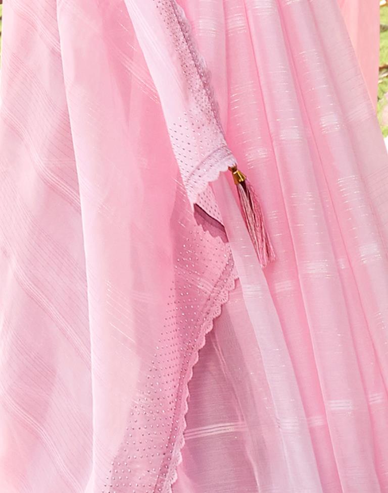 Light Pink Plain Chiffon Saree