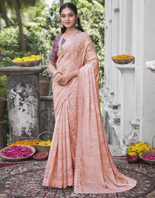 Light Peach Self Woven Brasso Saree