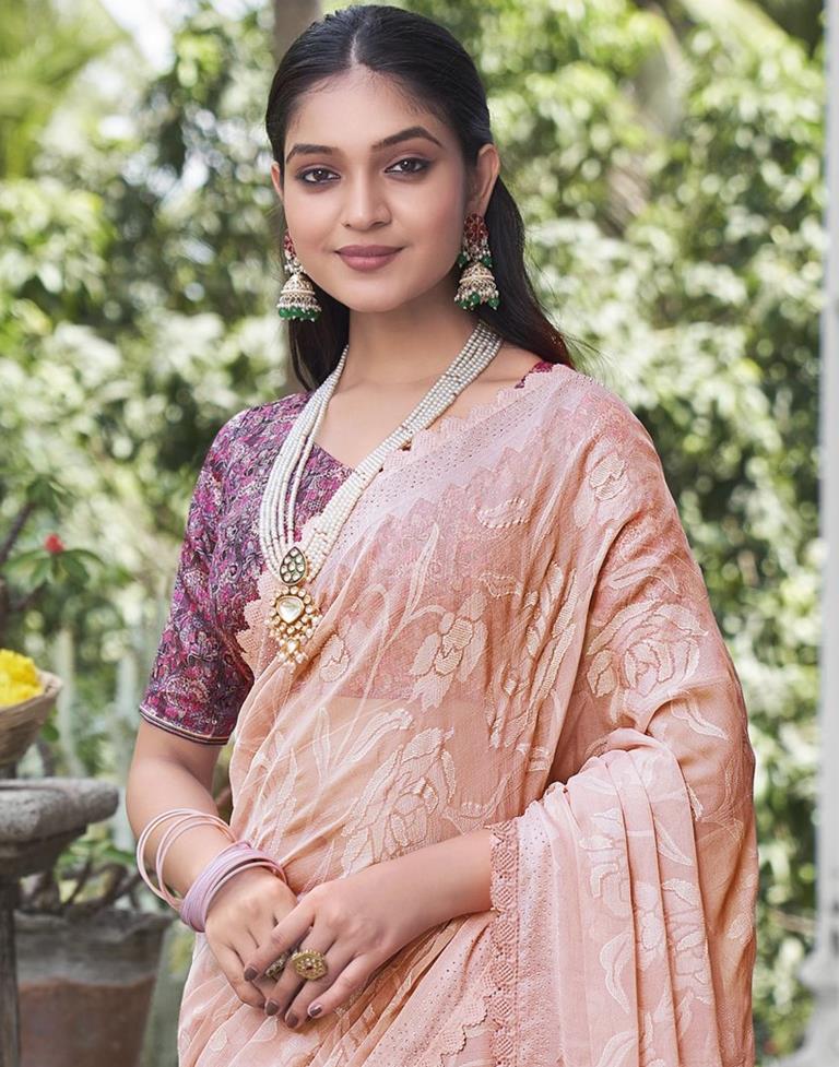 Light Peach Self Woven Brasso Saree