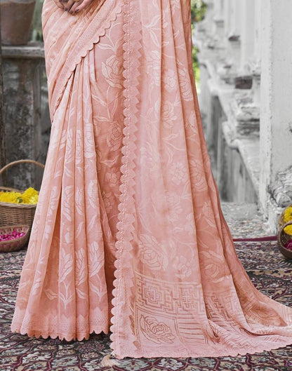 Light Peach Self Woven Brasso Saree