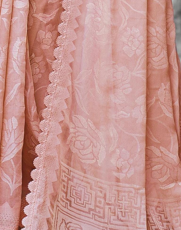 Light Peach Self Woven Brasso Saree