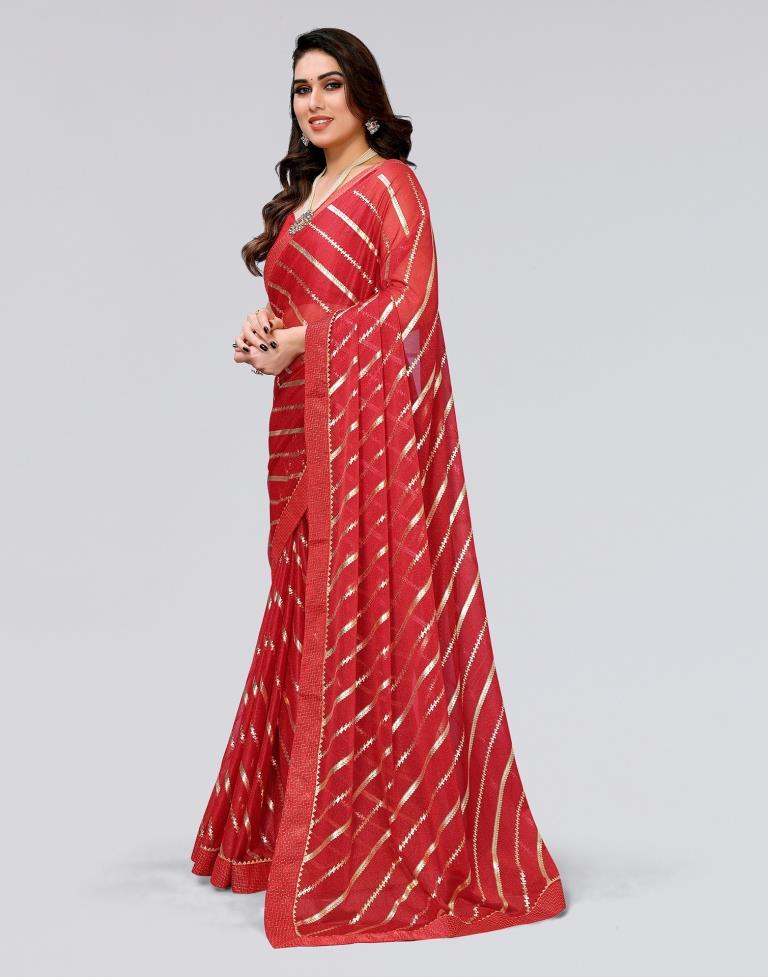 Red Printed Lycra Saree