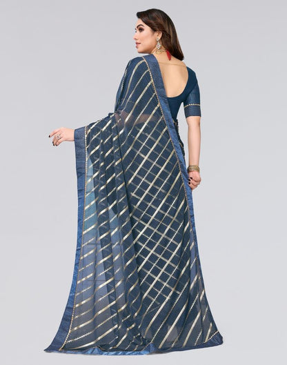 Teal Blue Printed Lycra Saree