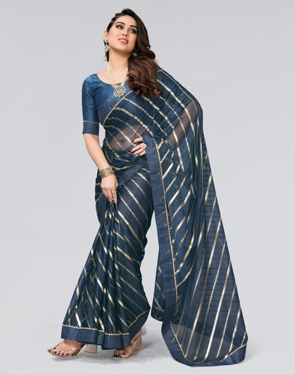 Teal Blue Printed Lycra Saree