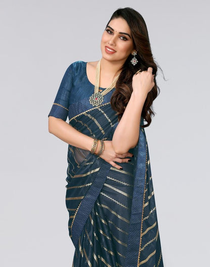 Teal Blue Printed Lycra Saree