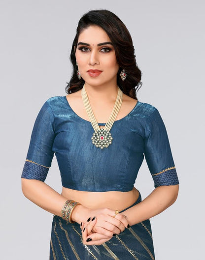 Teal Blue Printed Lycra Saree