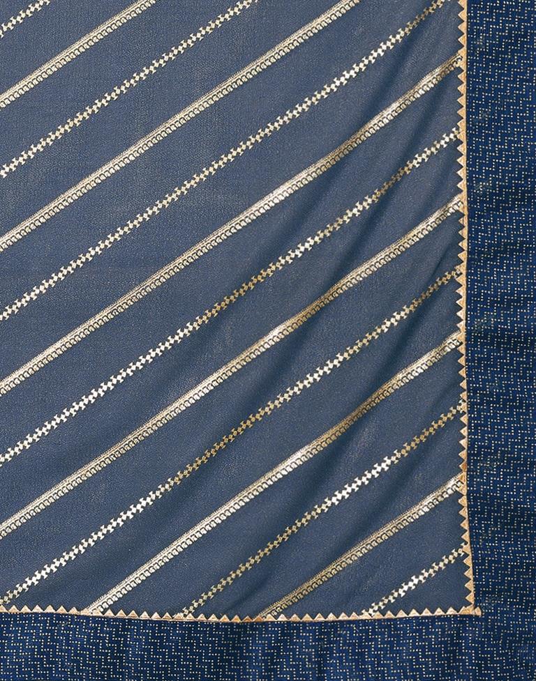 Teal Blue Printed Lycra Saree