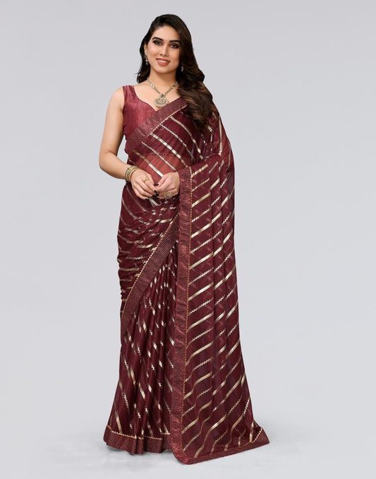 Brown Printed Lycra Saree