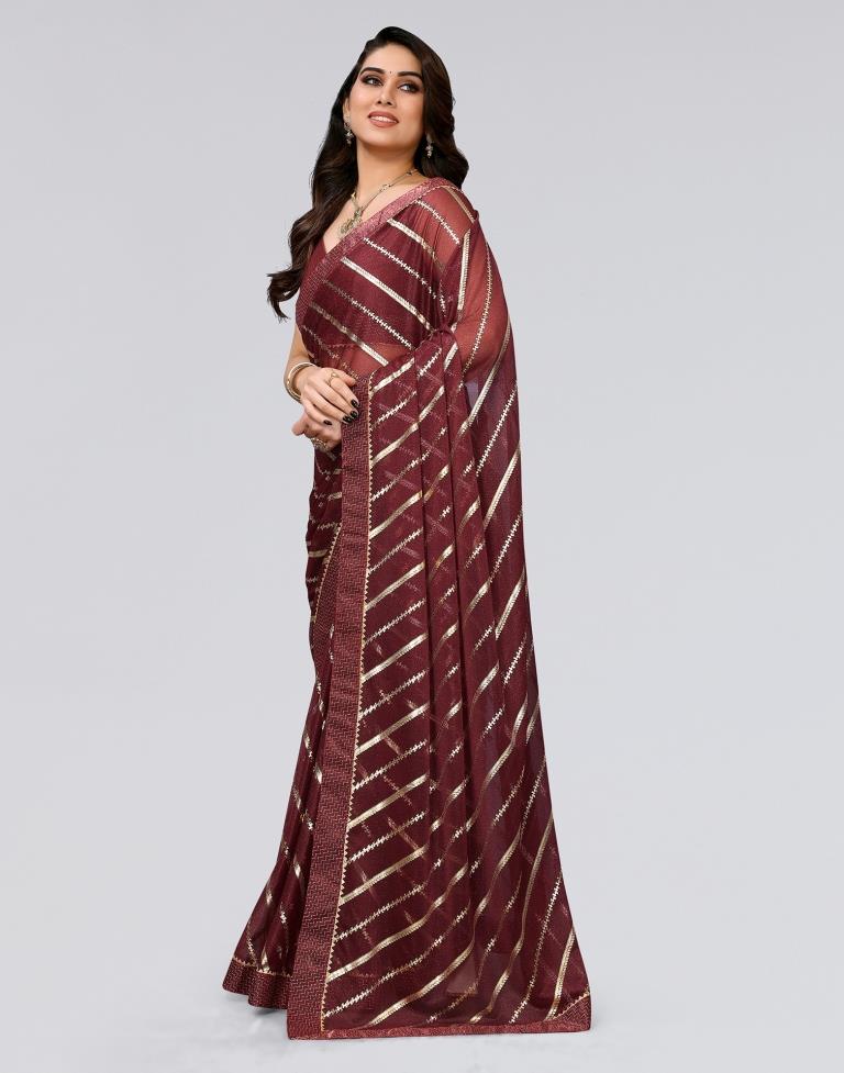 Brown Printed Lycra Saree