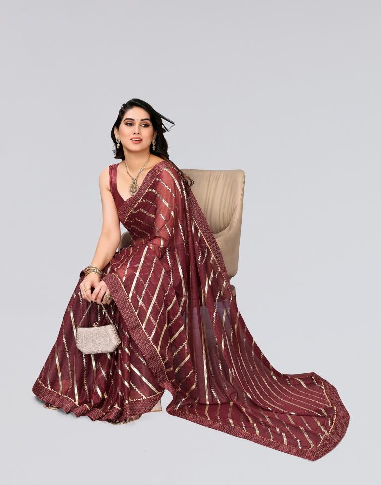 Brown Printed Lycra Saree