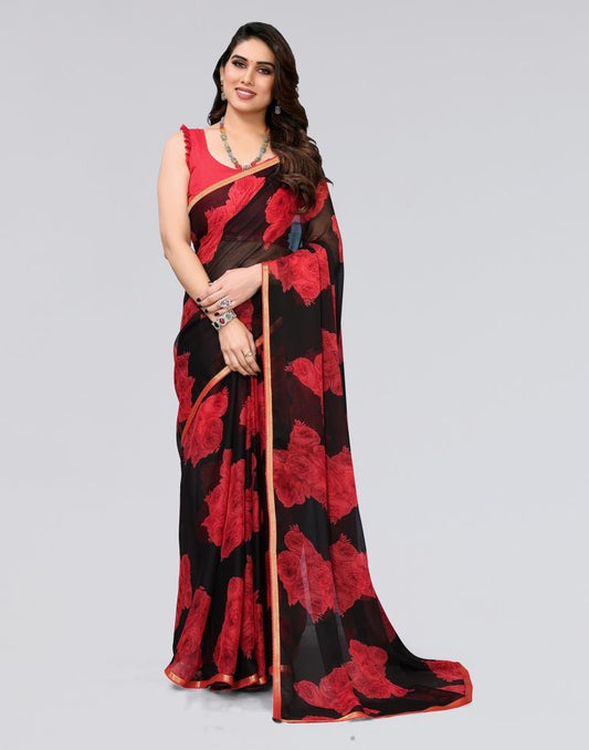 Black Printed Chiffon Saree